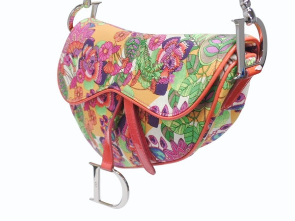極美品 Christian Dior クリスチャンディオール サドルバッグ ワンショルダーバッグ 01RU 1004 フラワー 総柄 ガリアーノ期 中古 4b005974