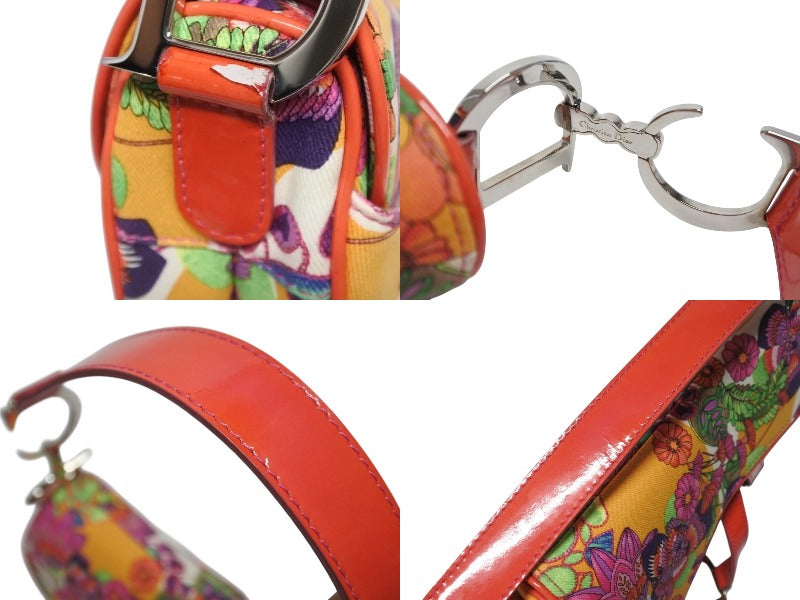 極美品 Christian Dior クリスチャンディオール サドルバッグ ワンショルダーバッグ 01RU 1004 フラワー 総柄 ガリアーノ期 中古 4b005974