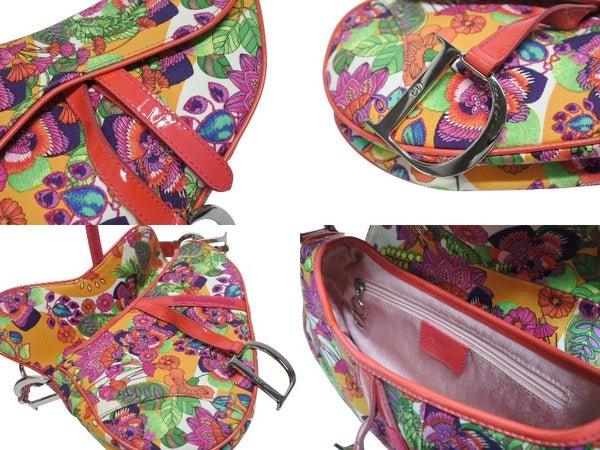 極美品 Christian Dior クリスチャンディオール サドルバッグ ワンショルダーバッグ 01RU 1004 フラワー 総柄 ガリアーノ期 中古 4b005974