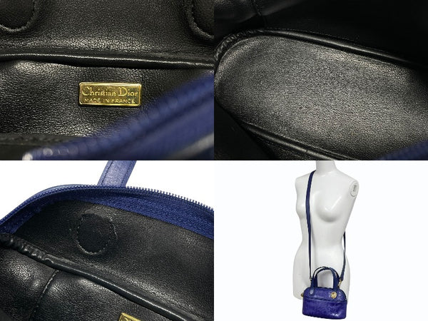 CHRISTIAN DIOR クリスチャンディオール 2WAYハンドバッグ ショルダーバッグ WS13644 レザー ブルー ゴールド金具 美品 中古 4b005980