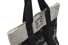 Load image into Gallery viewer, CHANEL シャネル スポーツライン ココマーク メッシュ トートバッグ キャンバス ブラック グレー 美品 中古 4b005987