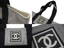 Load image into Gallery viewer, CHANEL シャネル スポーツライン ココマーク メッシュ トートバッグ キャンバス ブラック グレー 美品 中古 4b005987
