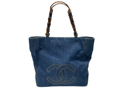 極美品 CHANEL シャネル デニム トートバッグ 5番台 ココマーク ココステッチ インディゴブルー イタリア製 中古 4b005988