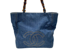 画像をギャラリービューアに読み込む, 極美品 CHANEL シャネル デニム トートバッグ 5番台 ココマーク ココステッチ インディゴブルー イタリア製 中古 4b005988