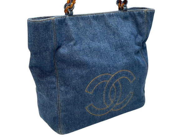 極美品 CHANEL シャネル デニム トートバッグ 5番台 ココマーク ココステッチ インディゴブルー イタリア製 中古 4b005988