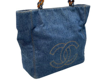 画像をギャラリービューアに読み込む, 極美品 CHANEL シャネル デニム トートバッグ 5番台 ココマーク ココステッチ インディゴブルー イタリア製 中古 4b005988
