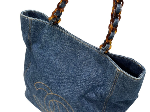 極美品 CHANEL シャネル デニム トートバッグ 5番台 ココマーク ココステッチ インディゴブルー イタリア製 中古 4b005988