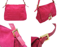 画像をギャラリービューアに読み込む, 極美品 FENDI フェンディ マンマバケット ワンショルダーバッグ 2370 26325 009 スエード レザー ピンク ゴールド金具 中古 4b006001