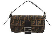 極美品 FENDI フェンディ マンマバケット ワンショルダーバッグ 26424 ズッカ柄 キャンバス レザー ブラウン シルバー金具 中古 4b006013