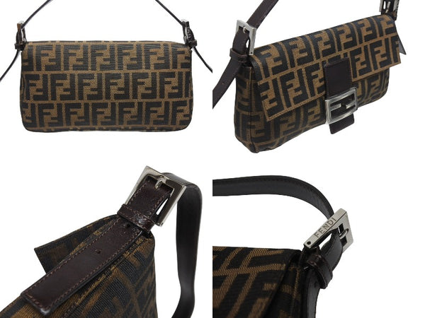 極美品 FENDI フェンディ マンマバケット ワンショルダーバッグ 26424 ズッカ柄 キャンバス レザー ブラウン シルバー金具 中古 4b006013