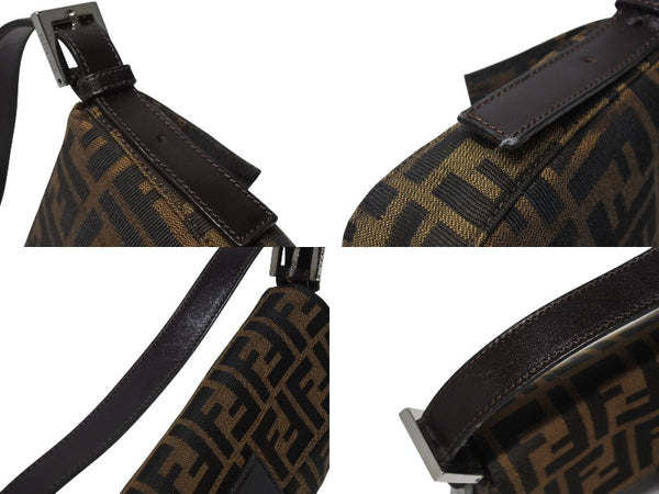 極美品 FENDI フェンディ マンマバケット ワンショルダーバッグ 26424 ズッカ柄 キャンバス レザー ブラウン シルバー金具 中古 4b006013