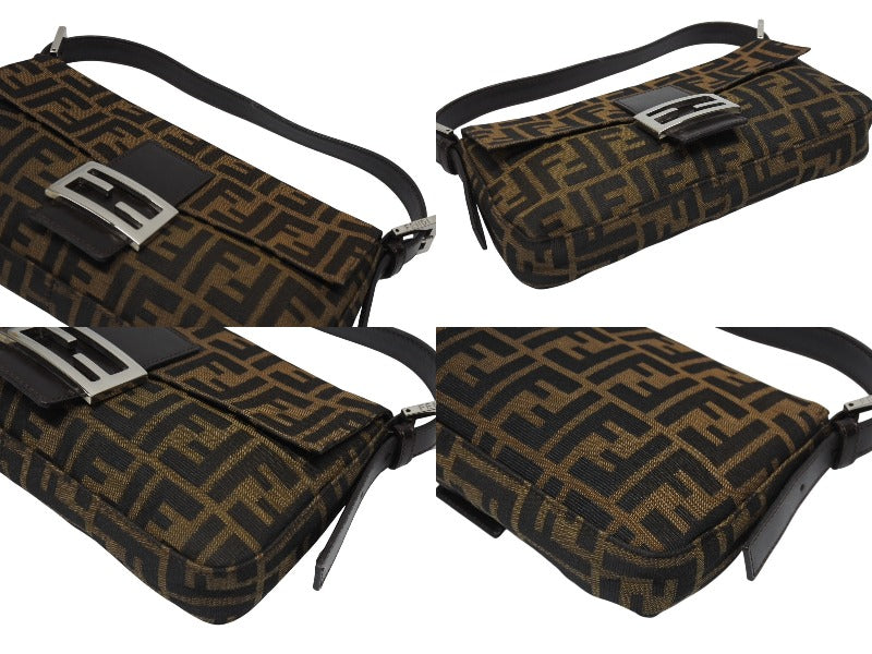 Very Good Condition FENDI Mamma Bucket One Shoulder Bag 26424 Zucca Pattern Canvas Leather Brown Silver Hardware Used 4b006013