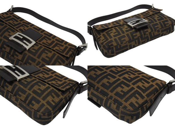 極美品 FENDI フェンディ マンマバケット ワンショルダーバッグ 26424 ズッカ柄 キャンバス レザー ブラウン シルバー金具 中古 4b006013