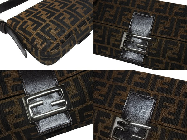 極美品 FENDI フェンディ マンマバケット ワンショルダーバッグ 26424 ズッカ柄 キャンバス レザー ブラウン シルバー金具 中古 4b006013