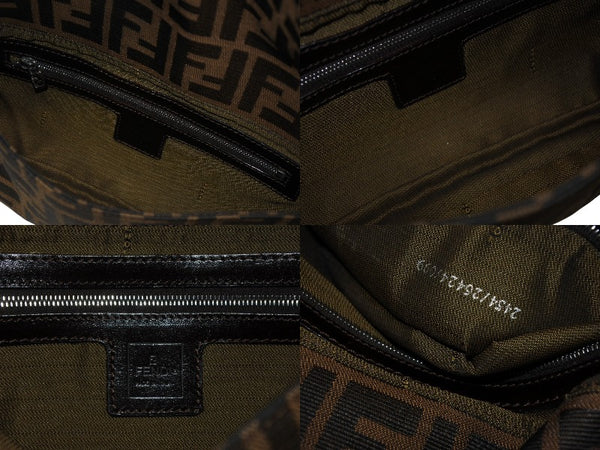 極美品 FENDI フェンディ マンマバケット ワンショルダーバッグ 26424 ズッカ柄 キャンバス レザー ブラウン シルバー金具 中古 4b006013