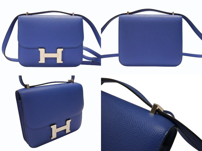 極美品 HERMES エルメス ショルダーバッグ ミニコンスタンス ブルーゼリージュ エプソン C刻印 中古 006022