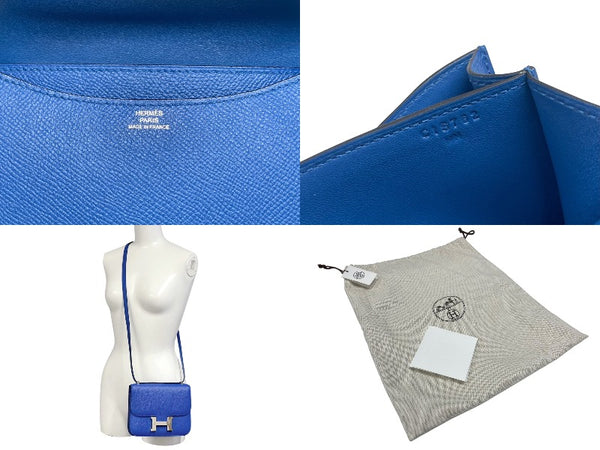 極美品 HERMES エルメス ショルダーバッグ ミニコンスタンス ブルーゼリージュ エプソン C刻印 中古 006022