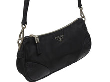 画像をギャラリービューアに読み込む, PRADA プラダ テスート ワンショルダーバッグ ブラック ナイロン レザー ハンドバッグ トライアングルロゴ BR2050 シルバー金具 美品 中古 4b006034