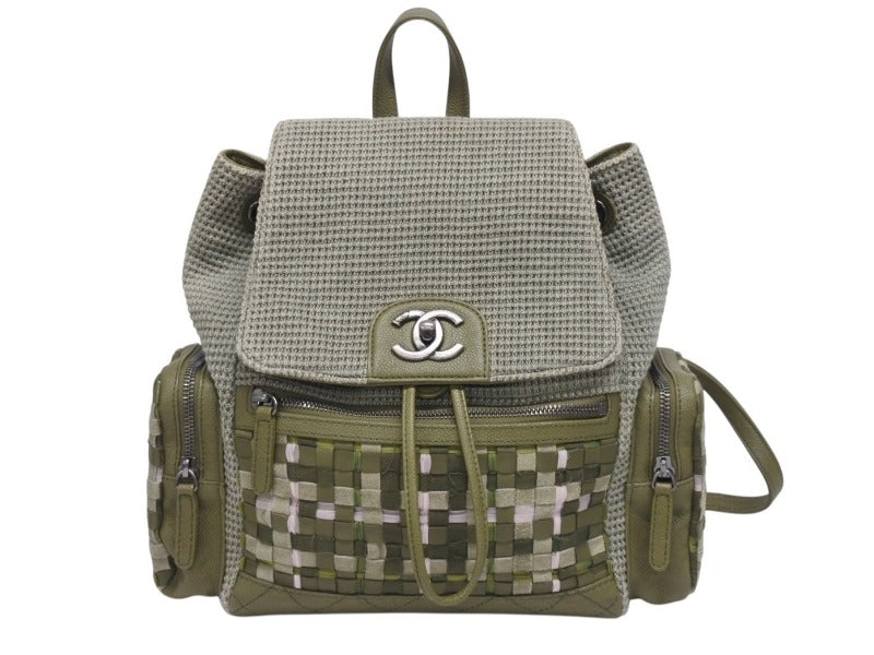 極美品 CHANEL シャネル バックパック リュック 23番台 ココマーク キューバポケット ツイード キャンバス クルーズコレクション 中古 4b006053