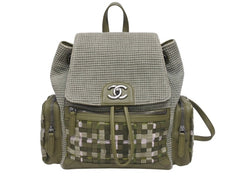 極美品 CHANEL シャネル バックパック リュック 23番台 ココマーク キューバポケット ツイード キャンバス クルーズコレクション 中古 4b006053