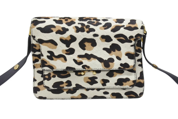 MARNI マルニ レオパード柄 ハラコ ショルダーバッグ SBMPN09YN0LV358 00W20 ホワイト ブラウン ブラック ゴールド金具 中古 4b006091