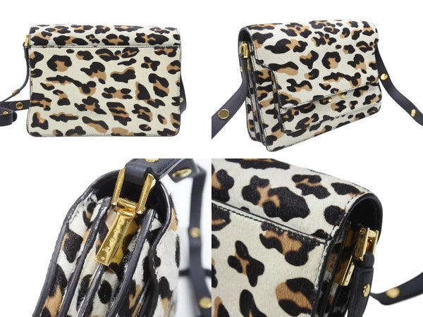 MARNI マルニ レオパード柄 ハラコ ショルダーバッグ SBMPN09YN0LV358 00W20 ホワイト ブラウン ブラック ゴールド金具 中古 4b006091