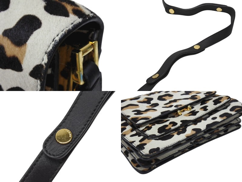 MARNI Leopard Print Calfskin Shoulder Bag SBMPN09YN0LV358 00W20 White, brown, black, gold hardware. Used. 4b006091