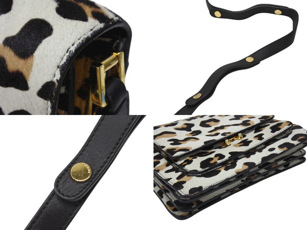 MARNI マルニ レオパード柄 ハラコ ショルダーバッグ SBMPN09YN0LV358 00W20 ホワイト ブラウン ブラック ゴールド金具 中古 4b006091