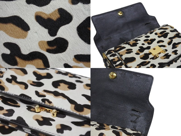MARNI マルニ レオパード柄 ハラコ ショルダーバッグ SBMPN09YN0LV358 00W20 ホワイト ブラウン ブラック ゴールド金具 中古 4b006091