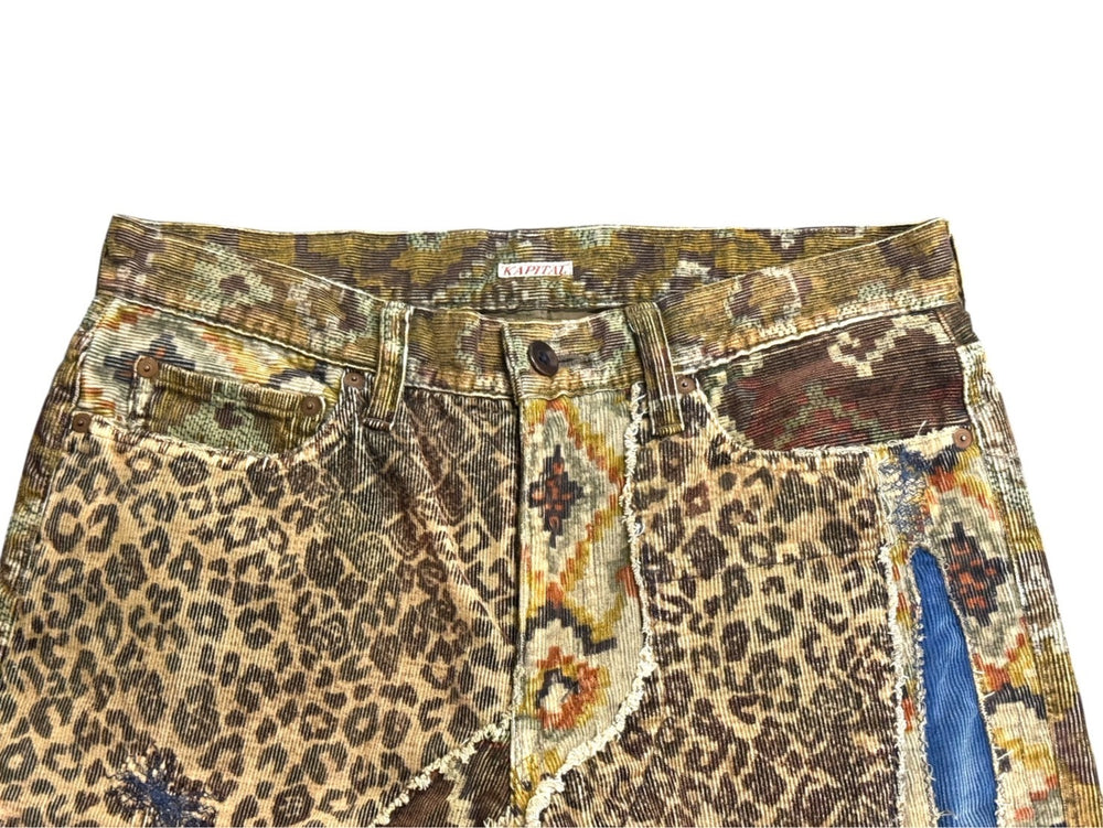 KAPITAL キャピタル パッチワーク レオパード コーデュロイ デニムパンツ KAPITAL KOUNTRY コットン ブラウン サイズ34 美品 中古 4b006112