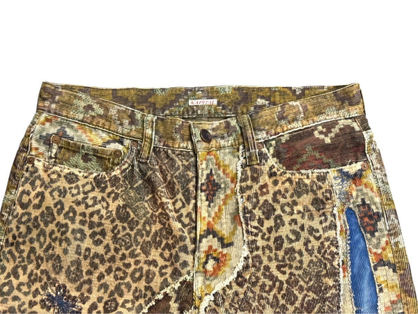 KAPITAL キャピタル パッチワーク レオパード コーデュロイ デニムパンツ KAPITAL KOUNTRY コットン ブラウン サイズ34 美品 中古 4b006112