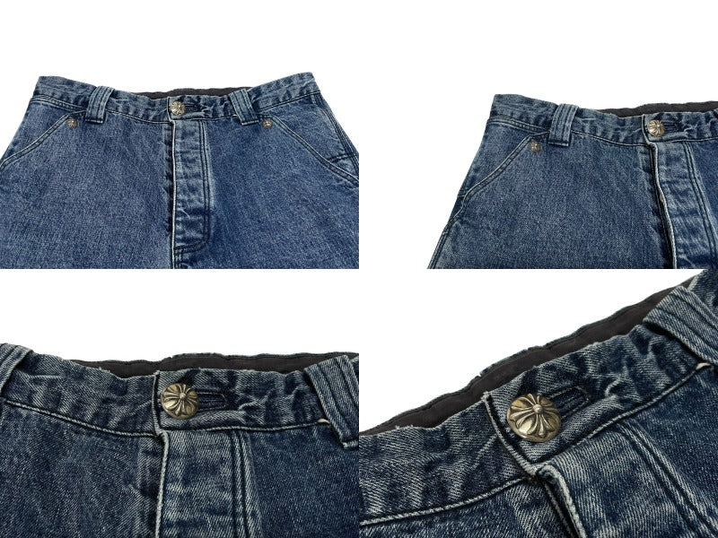 極美品 CHROME HEARTS クロムハーツ デニム カーペンターパンツ クロスボール インディゴ サイズ34 中古 4b006118