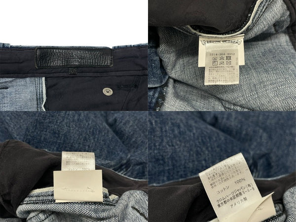 極美品 CHROME HEARTS クロムハーツ デニム カーペンターパンツ クロスボール インディゴ サイズ34 中古 4b006118