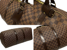 画像をギャラリービューアに読み込む, 極美品 LOUIS VUITTON ルイ ヴィトン キーポル50 ボストンバッグ N41427 ダミエキャンバス ブラウン ゴールド金具 中古 4b006161