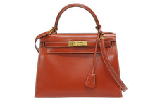 画像をギャラリービューアに読み込む, 極美品 HERMES エルメス ケリー28 外縫い ブリック ◽︎A刻印 カーフスキン ゴールド金具 ハンドバッグ 中古 4b006169