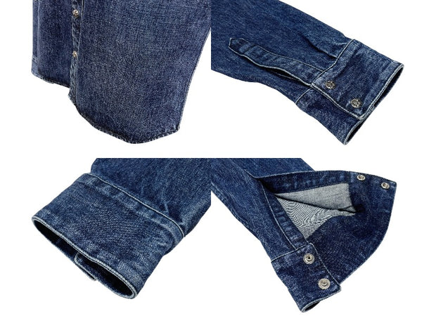 極美品 CHROME HEARTS クロムハーツ 長袖デニムシャツ サイズXL クロスボール クロスパッチ デニム ブルー コットン シルバー925 中古 4b006174