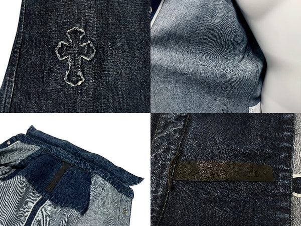 極美品 CHROME HEARTS クロムハーツ 長袖デニムシャツ サイズXL クロスボール クロスパッチ デニム ブルー コットン シルバー925 中古 4b006174