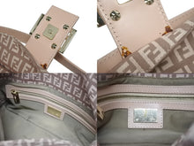 画像をギャラリービューアに読み込む, FENDI フェンディ ズッキーノ柄 マンマバケット ワンショルダーバッグ 8BR003 ピンク ガンメタリック金具 美品 中古 4b006144