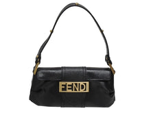 画像をギャラリービューアに読み込む, FENDI フェンディ ロゴプレート ミニハンドバッグ 8BK045 鞄 型押し レザー ブラック ゴールド金具 イタリア製 美品 中古 4b006196