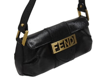 画像をギャラリービューアに読み込む, FENDI フェンディ ロゴプレート ミニハンドバッグ 8BK045 鞄 型押し レザー ブラック ゴールド金具 イタリア製 美品 中古 4b006196
