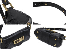 画像をギャラリービューアに読み込む, FENDI フェンディ ロゴプレート ミニハンドバッグ 8BK045 鞄 型押し レザー ブラック ゴールド金具 イタリア製 美品 中古 4b006196