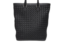 画像をギャラリービューアに読み込む, BOTTEGA VENETA ボッテガヴェネタ イントレチャート ハンドバッグ トートバッグ レザー ブラック 美品 中古 4b006203