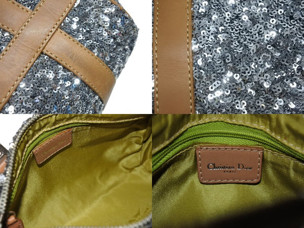CHRISTIAN DIOR クリスチャンディオール ミニボストンバッグ ハンドバッグ PZ O401 スパンコール レザー シルバー 美品 中古 4b006207