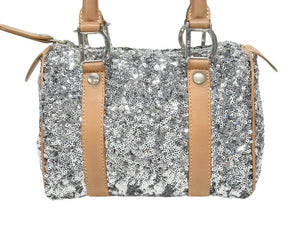 CHRISTIAN DIOR クリスチャンディオール ミニボストンバッグ ハンドバッグ PZ O401 スパンコール レザー シルバー 美品 中古 4b006207