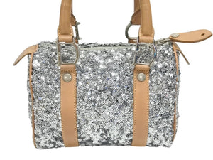 CHRISTIAN DIOR クリスチャンディオール ミニボストンバッグ ハンドバッグ PZ O401 スパンコール レザー シルバー 美品 中古 4b006207