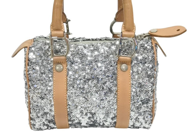 CHRISTIAN DIOR クリスチャンディオール ミニボストンバッグ ハンドバッグ PZ O401 スパンコール レザー シルバー 美品 中古 4b006207