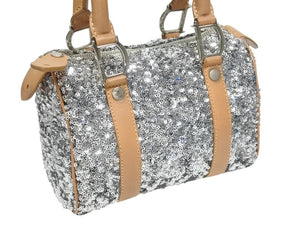 CHRISTIAN DIOR クリスチャンディオール ミニボストンバッグ ハンドバッグ PZ O401 スパンコール レザー シルバー 美品 中古 4b006207