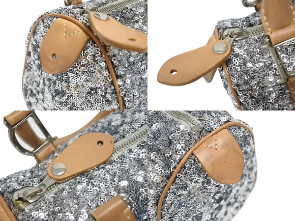 CHRISTIAN DIOR クリスチャンディオール ミニボストンバッグ ハンドバッグ PZ O401 スパンコール レザー シルバー 美品 中古 4b006207