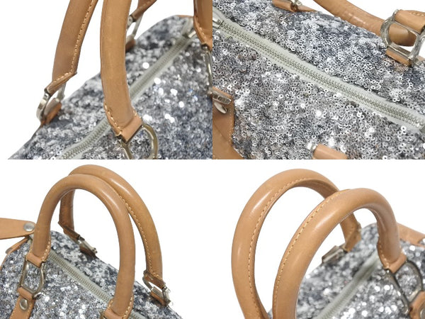 CHRISTIAN DIOR クリスチャンディオール ミニボストンバッグ ハンドバッグ PZ O401 スパンコール レザー シルバー 美品 中古 4b006207