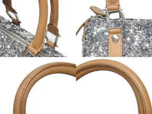 CHRISTIAN DIOR クリスチャンディオール ミニボストンバッグ ハンドバッグ PZ O401 スパンコール レザー シルバー 美品 中古 4b006207